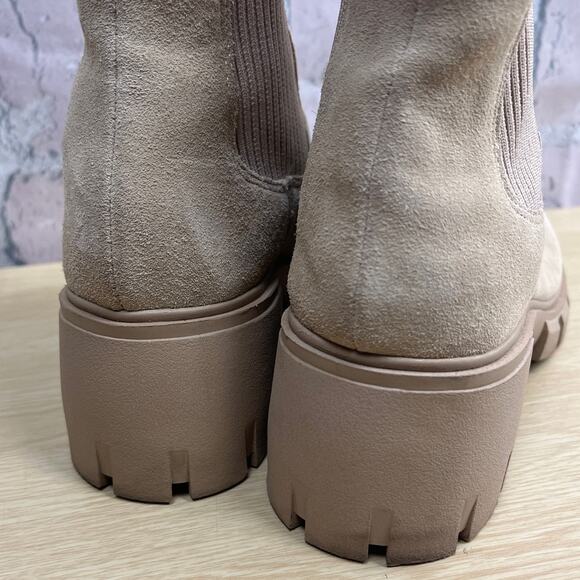 Steve Madden Hutch Chunky Women’s Leather Sand Suede Ankle Boots Beige Size 9M - Picture 6 of 10